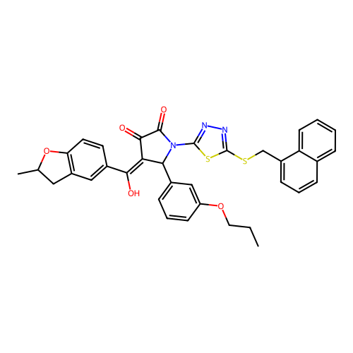 3-hydroxy-4-(2-methyl-2,3-dihydrobenzofuran-5-carbonyl)-1-(5-((naphthalen-1-ylmethyl)thio)-1,3,4-thiadiazol-2-yl)-5-(3-propoxyphenyl)-1H-pyrrol-2(5H)-one structure