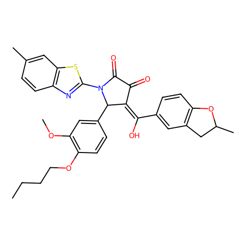 (4E)-5-(4-butoxy-3-methoxyphenyl)-4-[hydroxy(2-methyl-2,3-dihydro-1-benzofuran-5-yl)methylidene]-1-(6-methyl-1,3-benzothiazol-2-yl)pyrrolidine-2,3-dione structure