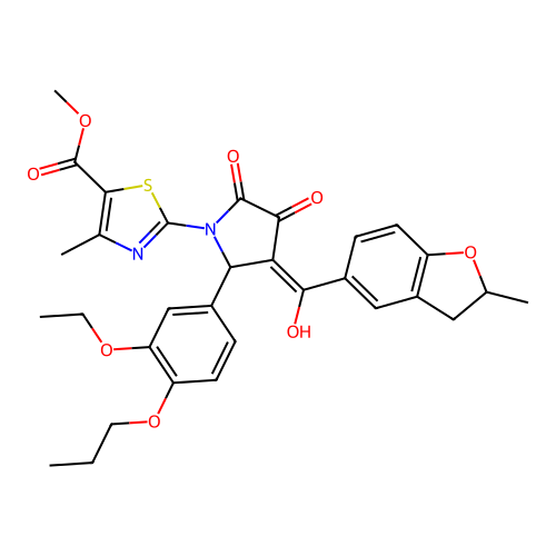 methyl 2-(2-(3-ethoxy-4-propoxyphenyl)-4-hydroxy-3-(2-methyl-2,3-dihydrobenzofuran-5-carbonyl)-5-oxo-2,5-dihydro-1H-pyrrol-1-yl)-4-methylthiazole-5-carboxylate structure