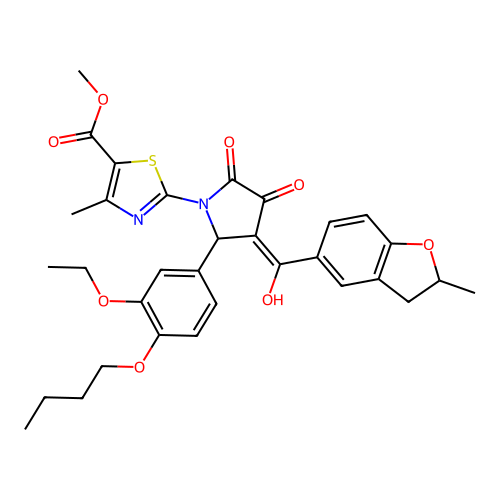 methyl 2-(2-(4-butoxy-3-ethoxyphenyl)-4-hydroxy-3-(2-methyl-2,3-dihydrobenzofuran-5-carbonyl)-5-oxo-2,5-dihydro-1H-pyrrol-1-yl)-4-methylthiazole-5-carboxylate structure