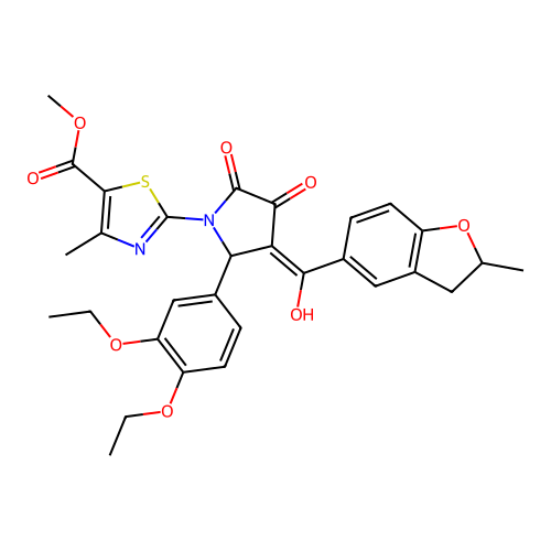methyl 2-(2-(3,4-diethoxyphenyl)-4-hydroxy-3-(2-methyl-2,3-dihydrobenzofuran-5-carbonyl)-5-oxo-2,5-dihydro-1H-pyrrol-1-yl)-4-methylthiazole-5-carboxylate structure
