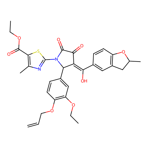ethyl 2-(2-(4-(allyloxy)-3-ethoxyphenyl)-4-hydroxy-3-(2-methyl-2,3-dihydrobenzofuran-5-carbonyl)-5-oxo-2,5-dihydro-1H-pyrrol-1-yl)-4-methylthiazole-5-carboxylate structure