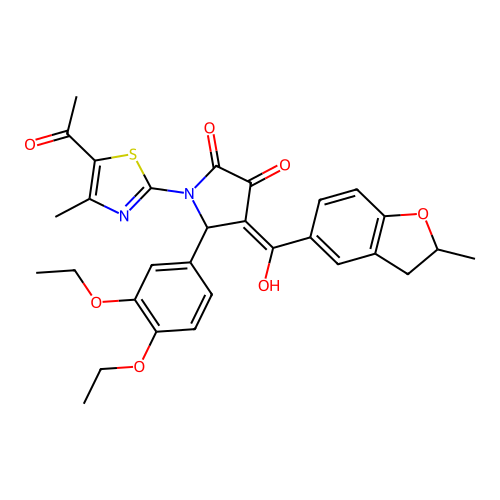 (4E)-1-(5-acetyl-4-methyl-1,3-thiazol-2-yl)-5-(3,4-diethoxyphenyl)-4-[hydroxy(2-methyl-2,3-dihydro-1-benzofuran-5-yl)methylidene]pyrrolidine-2,3-dione structure