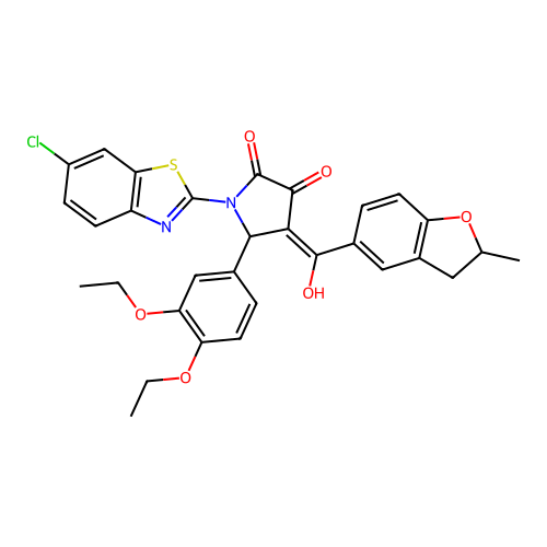 (4E)-1-(6-chloro-1,3-benzothiazol-2-yl)-5-(3,4-diethoxyphenyl)-4-[hydroxy(2-methyl-2,3-dihydro-1-benzofuran-5-yl)methylidene]pyrrolidine-2,3-dione structure