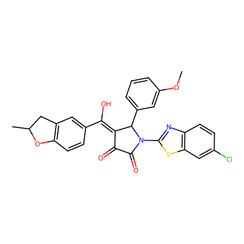 (4E)-1-(6-chloro-1,3-benzothiazol-2-yl)-4-[hydroxy(2-methyl-2,3-dihydro-1-benzofuran-5-yl)methylidene]-5-(3-methoxyphenyl)pyrrolidine-2,3-dione structure