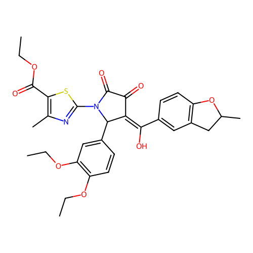 ethyl 2-(2-(3,4-diethoxyphenyl)-4-hydroxy-3-(2-methyl-2,3-dihydrobenzofuran-5-carbonyl)-5-oxo-2,5-dihydro-1H-pyrrol-1-yl)-4-methylthiazole-5-carboxylate structure