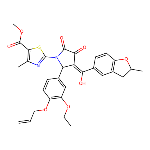 methyl 2-(2-(4-(allyloxy)-3-ethoxyphenyl)-4-hydroxy-3-(2-methyl-2,3-dihydrobenzofuran-5-carbonyl)-5-oxo-2,5-dihydro-1H-pyrrol-1-yl)-4-methylthiazole-5-carboxylate structure