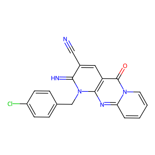 1-(4-chlorobenzyl)-2-imino-5-oxo-1,5-dihydro-2H-dipyrido[1,2-a:2',3'-d]pyrimidine-3-carbonitrile structure