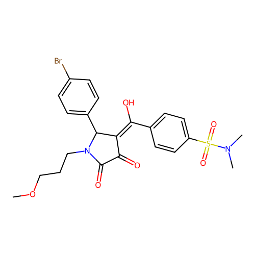 4-(2-(4-bromophenyl)-4-hydroxy-1-(3-methoxypropyl)-5-oxo-2,5-dihydro-1H-pyrrole-3-carbonyl)-N,N-dimethylbenzenesulfonamide structure