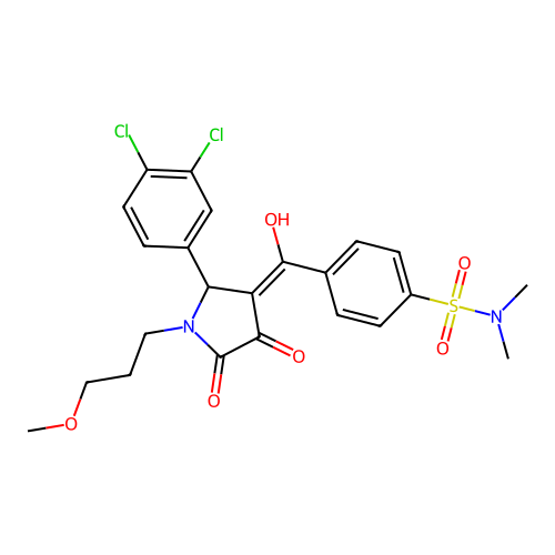 4-(2-(3,4-dichlorophenyl)-4-hydroxy-1-(3-methoxypropyl)-5-oxo-2,5-dihydro-1H-pyrrole-3-carbonyl)-N,N-dimethylbenzenesulfonamide structure