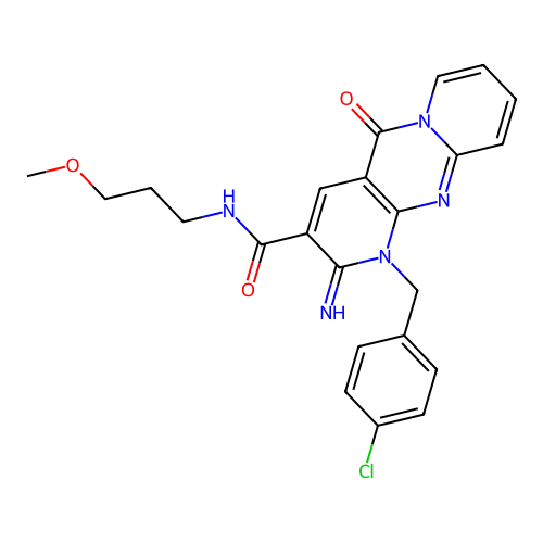 1-(4-chlorobenzyl)-2-imino-N-(3-methoxypropyl)-5-oxo-1,5-dihydro-2H-dipyrido[1,2-a:2',3'-d]pyrimidine-3-carboxamide structure