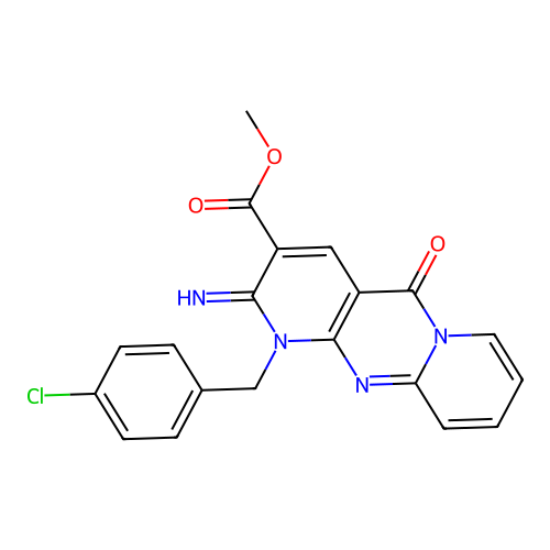 methyl 1-(4-chlorobenzyl)-2-imino-5-oxo-1,5-dihydro-2H-dipyrido[1,2-a:2,3-d]pyrimidine-3-carboxylate structure