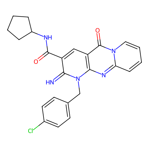 1-(4-chlorobenzyl)-N-cyclopentyl-2-imino-5-oxo-1,5-dihydro-2H-dipyrido[1,2-a:2',3'-d]pyrimidine-3-carboxamide structure