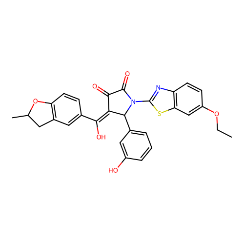 (4E)-1-(6-ethoxy-1,3-benzothiazol-2-yl)-4-[hydroxy(2-methyl-2,3-dihydro-1-benzofuran-5-yl)methylidene]-5-(3-hydroxyphenyl)pyrrolidine-2,3-dione structure