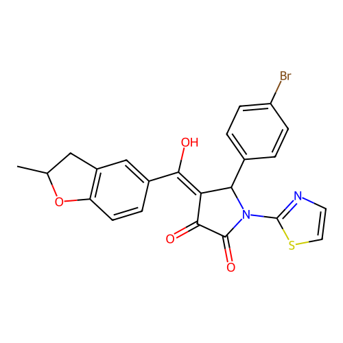 (4E)-5-(4-bromophenyl)-4-[hydroxy(2-methyl-2,3-dihydro-1-benzofuran-5-yl)methylidene]-1-(1,3-thiazol-2-yl)pyrrolidine-2,3-dione structure