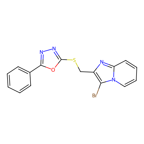 2-[(3-Bromoimidazo[1,2-a]pyridin-2-yl)methylsulfanyl]-5-phenyl-1,3,4-oxadiazole structure