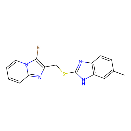 2-[(3-bromoimidazo[1,2-a]pyridin-2-yl)methylsulfanyl]-6-methyl-1H-benzimidazole structure