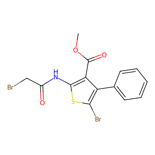 3-Thiophenecarboxylic acid, 5-bromo-2-[(2-bromoacetyl)amino]-4-phenyl-, methyl ester structure