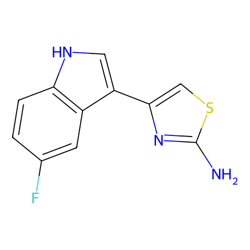 4-(5-fluoro-1H-indol-3-yl)-1,3-thiazol-2-amine structure