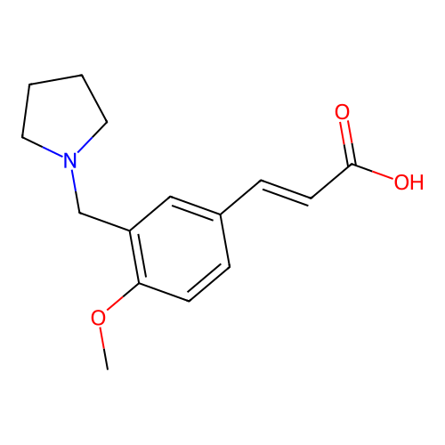 (2E)-3-[4-methoxy-3-(pyrrolidin-1-ylmethyl)phenyl]acrylic acid structure