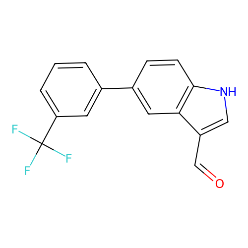 5-[3-(trifluoromethyl)phenyl]-1H-indole-3-carbaldehyde structure