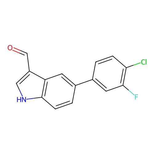 5-(4-chloro-3-fluorophenyl)-1H-indole-3-carbaldehyde structure