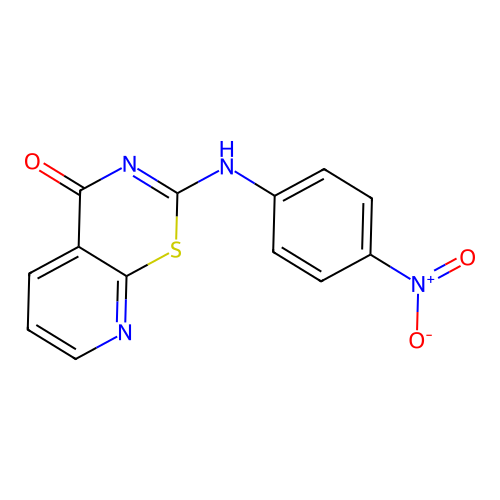 2-[(4-nitrophenyl)amino]-4H-pyrido[3,2-e][1,3]thiazin-4-one structure