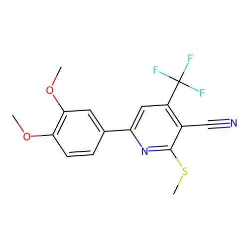 6-(3,4-Dimethoxyphenyl)-2-(methylthio)-4-(trifluoromethyl)nicotinonitrile structure