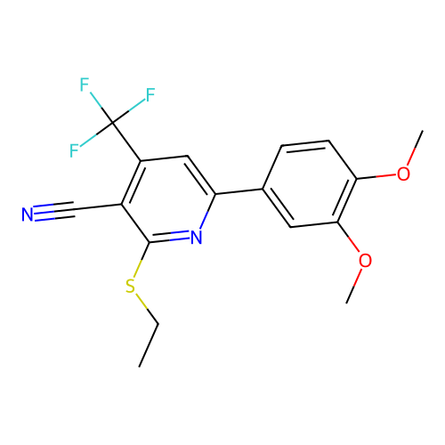6-(3,4-Dimethoxyphenyl)-2-(ethylthio)-4-(trifluoromethyl)nicotinonitrile structure