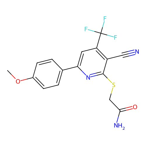 2-((3-Cyano-6-(4-methoxyphenyl)-4-(trifluoromethyl)pyridin-2-yl)thio)acetamide structure