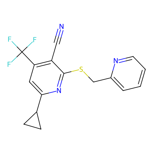 6-Cyclopropyl-2-[(2-pyridinylmethyl)sulfanyl]-4-(trifluoromethyl)nicotinonitrile structure