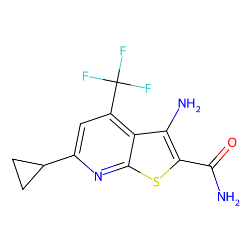3-Amino-6-cyclopropyl-4-(trifluoromethyl)thieno[2,3-b]pyridine-2-carboxamide structure