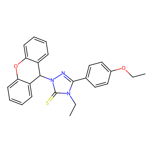 5-(4-ethoxyphenyl)-4-ethyl-2-(9H-xanthen-9-yl)-1,2,4-triazole-3-thione structure