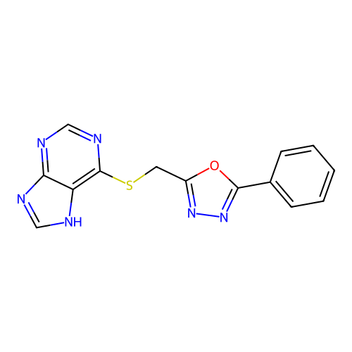 2-phenyl-5-(7H-purin-6-ylsulfanylmethyl)-1,3,4-oxadiazole structure