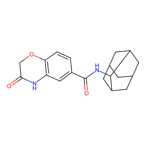 N-(2-adamantyl)-3-oxo-4H-1,4-benzoxazine-6-carboxamide structure