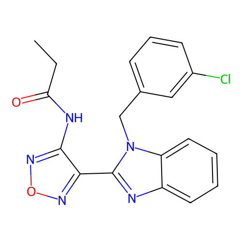 N-{4-[1-(3-chlorobenzyl)-1H-benzimidazol-2-yl]-1,2,5-oxadiazol-3-yl}propanamide structure