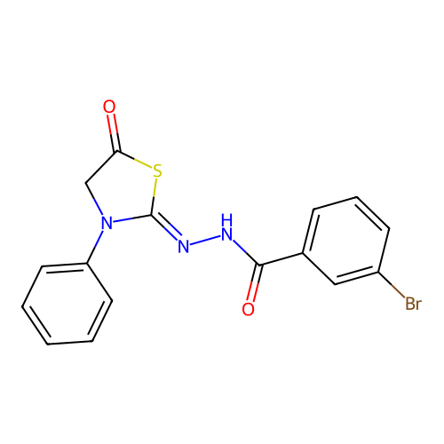 3-bromo-N'-[(2Z)-5-oxo-3-phenyl-1,3-thiazolidin-2-ylidene]benzohydrazide structure