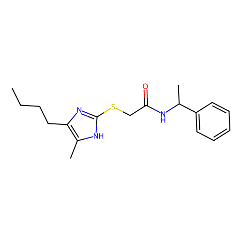 2-[(4-butyl-5-methyl-1H-imidazol-2-yl)sulfanyl]-N-(1-phenylethyl)acetamide structure