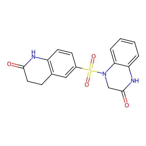 4-[(2-oxo-3,4-dihydro-1H-quinolin-6-yl)sulfonyl]-1,3-dihydroquinoxalin-2-one structure