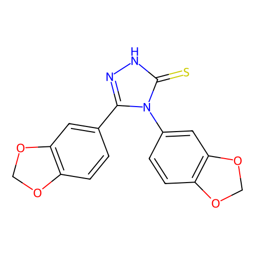 3,4-bis(1,3-benzodioxol-5-yl)-1H-1,2,4-triazole-5-thione structure