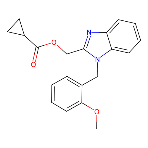 [1-[(2-Methoxyphenyl)methyl]benzimidazol-2-yl]methyl cyclopropanecarboxylate structure