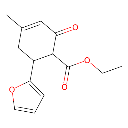 Ethyl 6-(furan-2-yl)-4-methyl-2-oxocyclohex-3-ene-1-carboxylate structure
