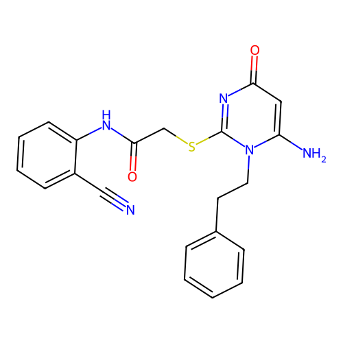 2-{[6-amino-4-oxo-1-(2-phenylethyl)-1,4-dihydropyrimidin-2-yl]sulfanyl}-N-(2-cyanophenyl)acetamide structure
