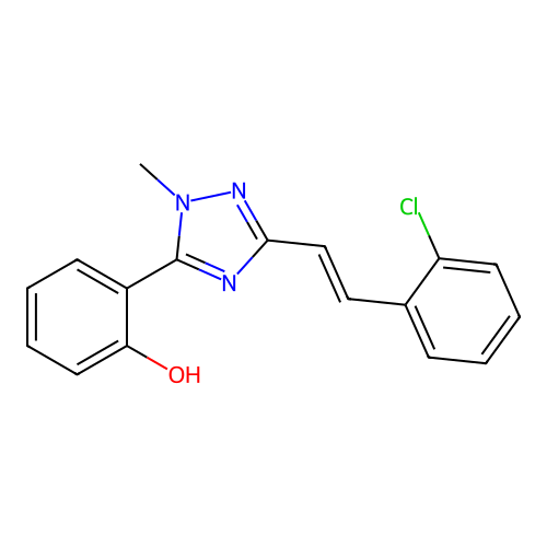 2-{3-[(1E)-2-(2-chlorophenyl)vinyl]-1-methyl-1,2,4-triazol-5-yl}phenol structure