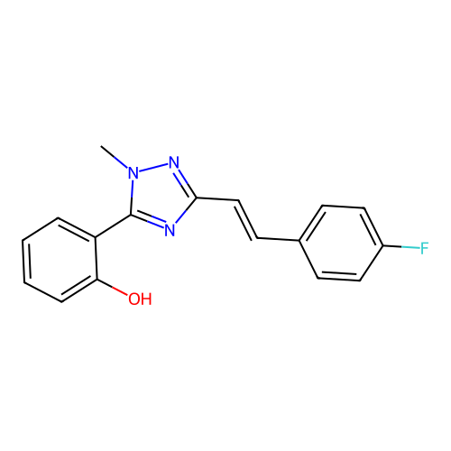 2-{3-[(1E)-2-(4-fluorophenyl)vinyl]-1-methyl-1,2,4-triazol-5-yl}phenol structure