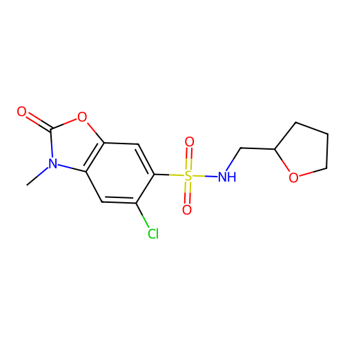 5-chloro-3-methyl-2-oxo-N-(oxolan-2-ylmethyl)-1,3-benzoxazole-6-sulfonamide structure
