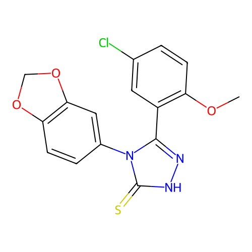 4-(1,3-benzodioxol-5-yl)-5-(5-chloro-2-methoxyphenyl)-4H-1,2,4-triazole-3-thiol structure