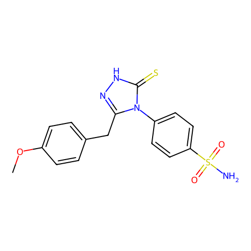 4-(3-mercapto-5-(4-methoxybenzyl)-4H-1,2,4-triazol-4-yl)benzenesulfonamide structure