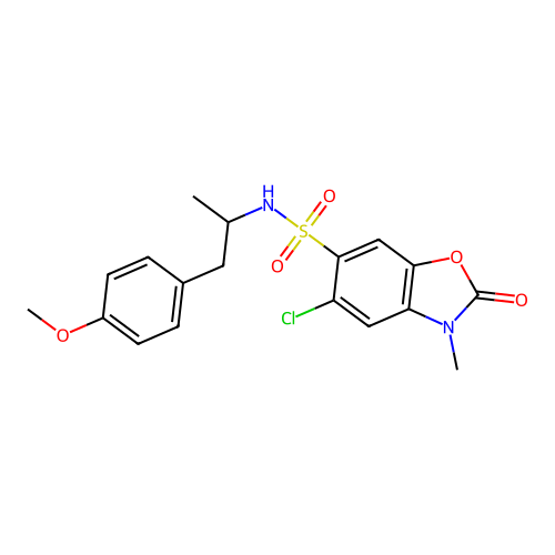 5-chloro-N-[1-(4-methoxyphenyl)propan-2-yl]-3-methyl-2-oxo-2,3-dihydro-1,3-benzoxazole-6-sulfonamide structure