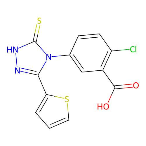 2-chloro-5-(3-mercapto-5-(thiophen-2-yl)-4H-1,2,4-triazol-4-yl)benzoic acid structure